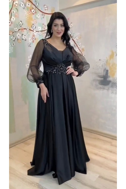 Saten İşlemeli Büyük Beden Abiye 