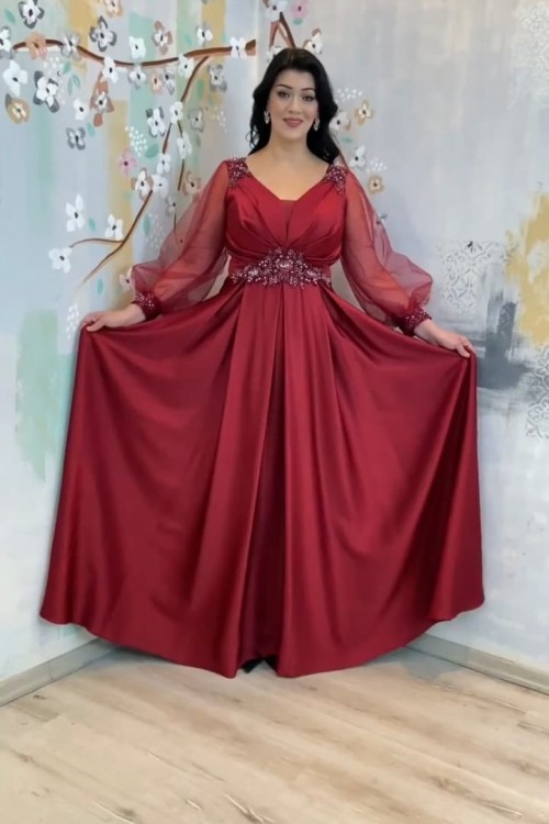 Saten İşlemeli Büyük Beden Abiye 