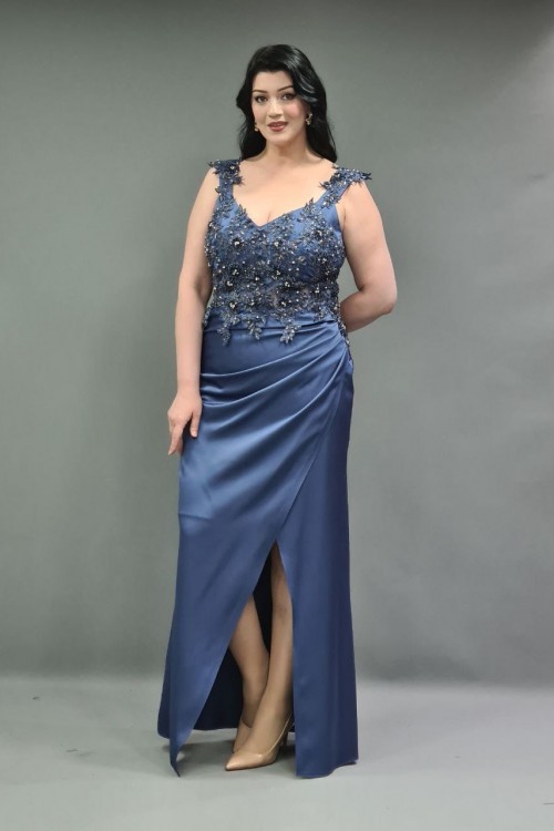 Saten güpürlü ve işlemeli abiye