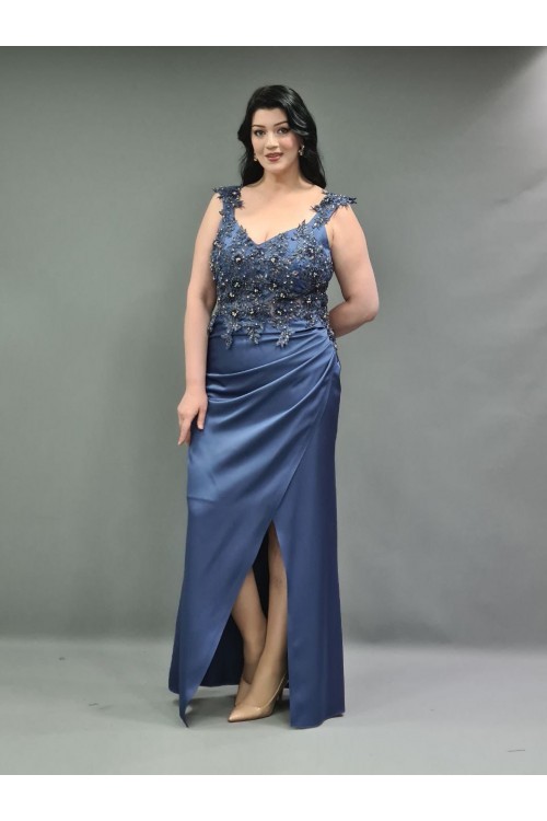 Saten güpürlü ve işlemeli abiye