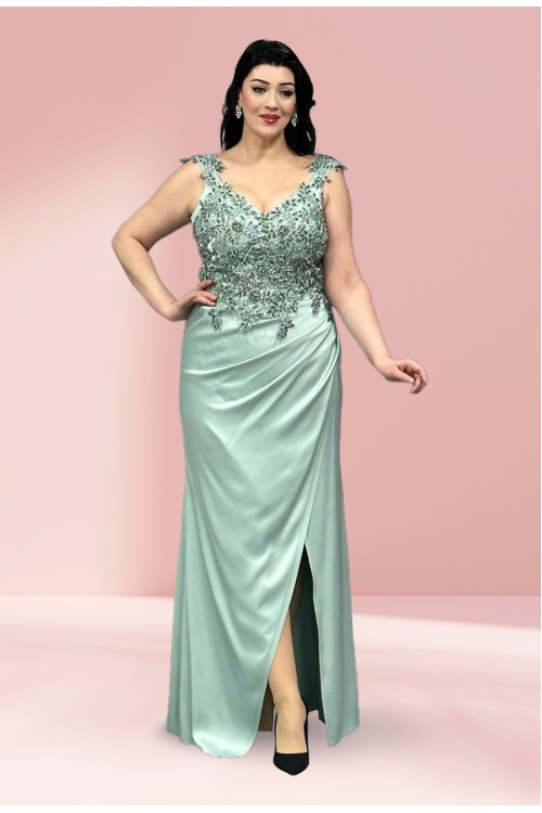 Saten güpürlü ve işlemeli abiye