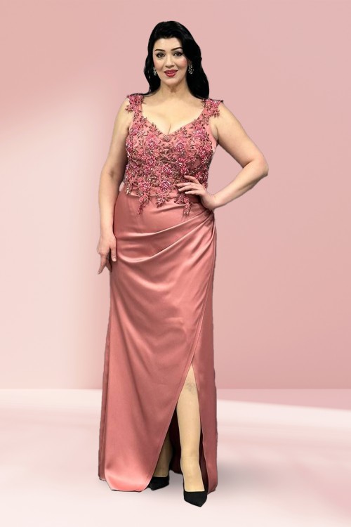 Saten güpürlü ve işlemeli abiye