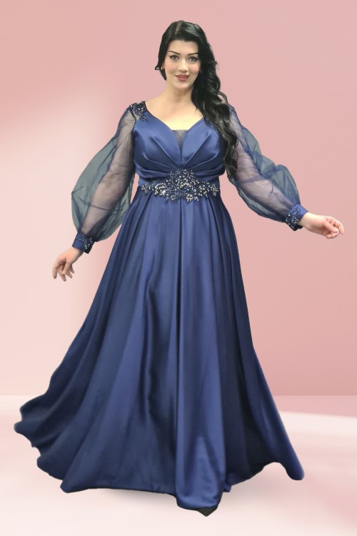 Saten İşlemeli Büyük Beden Abiye 