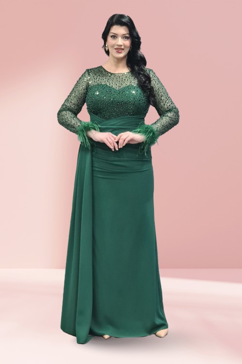 Pullu İncili Krep Büyük Beden Abiye 